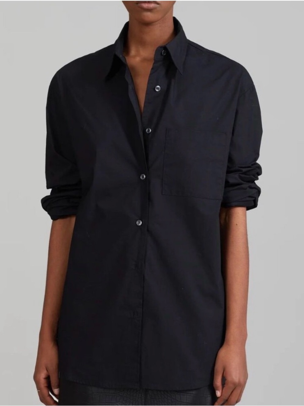 The Frankie Shop Oversized Long Sleeve Lui Button Down Lightweight Black Large